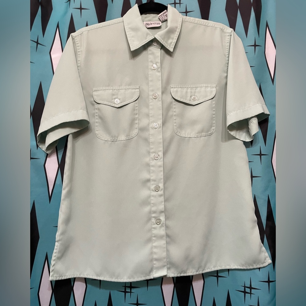 Vintage Apparenza Polyester Mint Green Short Sleeve Button Down-sz sm